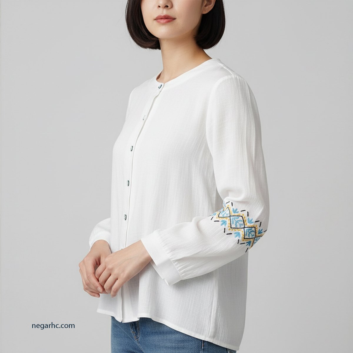 Hazaragi Embroidered White Blouse