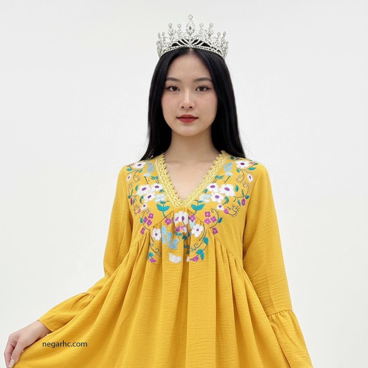 Traditional Afghan Embroidered Yellow Dress